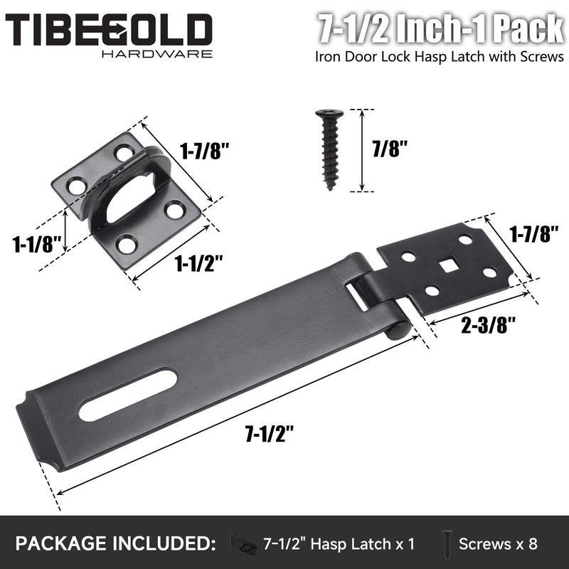 7-1/2 Inch Door Lock Hasp Latch, Security Packlock Clasp Hasp Lock Latch, Stainless Steel Gate Lock Hasp for Outdoor Fence Gate,Barn Door,Shed Closet Cabinet, Drawer, Black Finish with Screws, 1 Pack