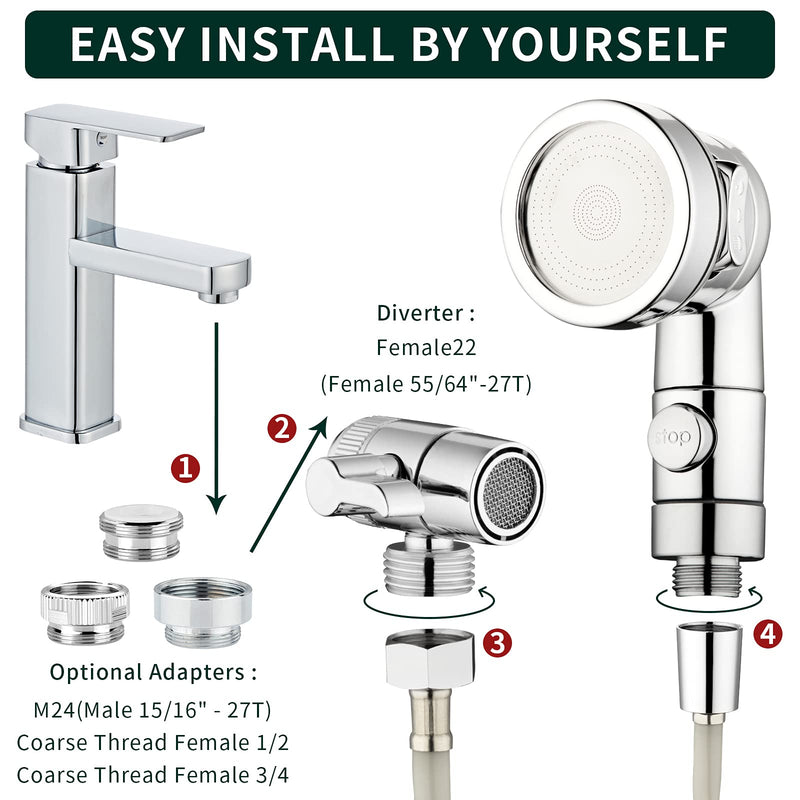 ZCONIEY Sink Faucet Sprayer Attachment Hair Pet Rinser Showerhead with Stop Water-saving Function a-silver