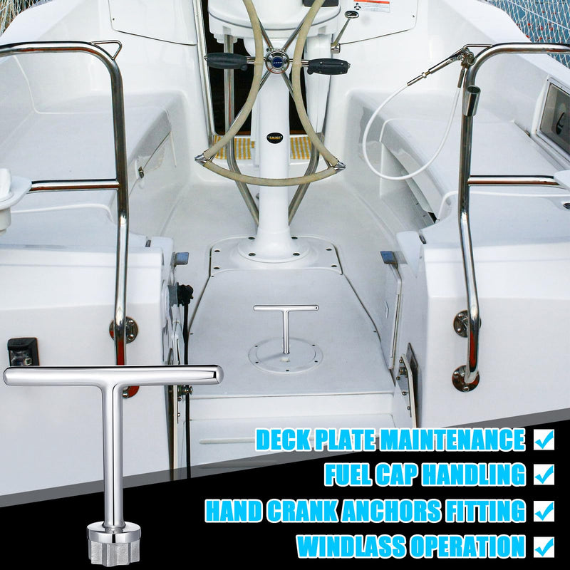MorningRo Stainless Steel 23 mm T-Handle Star Pattern Key for Deck Plate and Deck Fills Portable Winches Key Versatile Sailboat Tool Rust-Resistant Maritime Tools