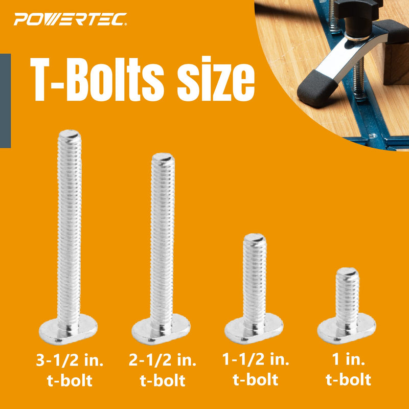 POWERTEC 71121V T Track Knob Kit w/Threaded Knobs and 5/16”-18 T Track Bolts, 16 Piece Set, T Track Accessories for Woodworking Jigs and Fixtures 5/16”-18 threaded, 16 Piece Set Knob Kits