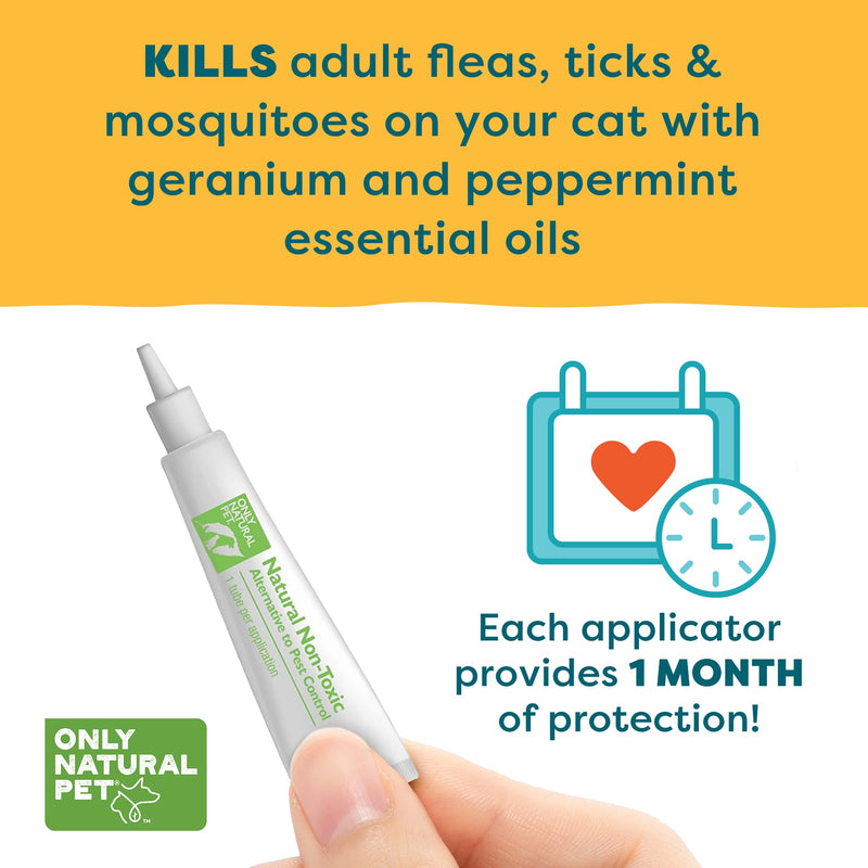 Only Natural Pet Flea and Tick Prevention for Cats - EasyDefense Flea Remedy - Natural Flea Treatment Control Squeeze-On Drops - Tick and Flea Protection - Three Months Supply (Single)