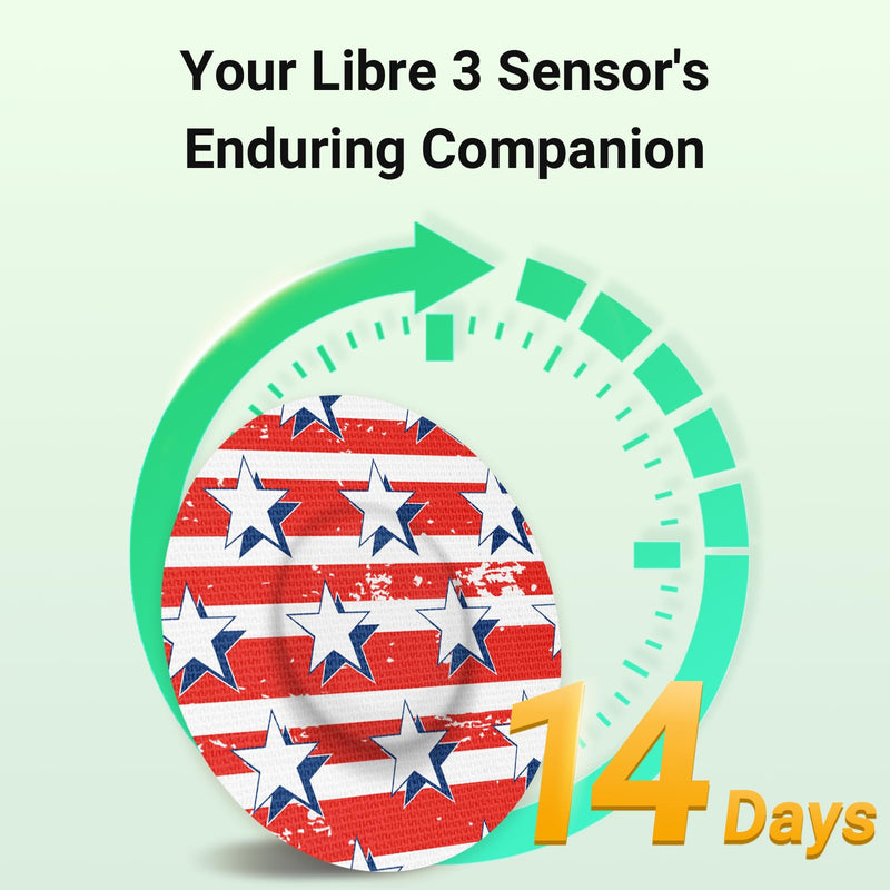 Freestyle Libre 3 Sensor Covers, 16 Printed Waterproof Libre 3 Covers, 1 Hardshell Cover for Enhanced Safeguard, Breathable, 14 Days Protection with Style (Patriot Collection) Printed 16+1 (Patriot)
