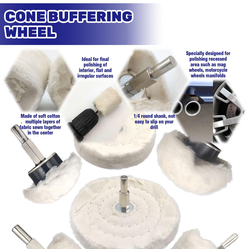 13Pcs Buffing Wheels with 1/4" Drill Shank and Polishing Compounds Kit for Drill, Buffer Wheels Pads for Stainless Steel Aluminum Glass Chrome Jewelry Wood Plastic Ceramic
