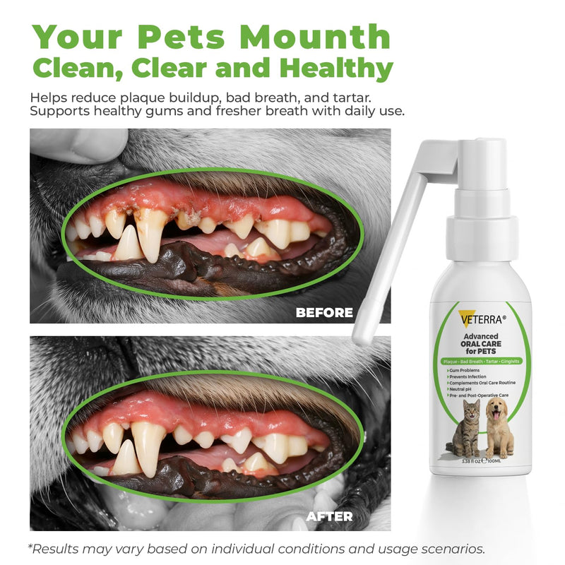 Dog and Cat Dental Spray for Dogs & Cats – Vet Recommended Oral Care, Teeth Cleaning Spray, Breath Freshener, Helps Reduce Plaque and Tartar, No Brushing Required - 3.38 Fl Oz - 100 Ml