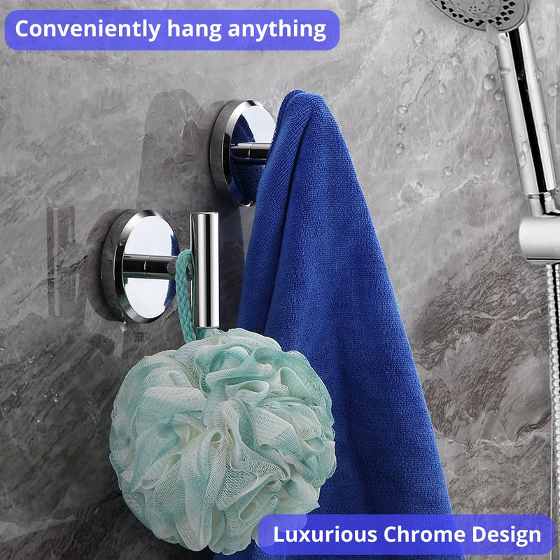 HOME SO Suction Cup Hooks T Shape for Shower, Bathroom, Glass Door, Mirror, Tile – Loofah, Towel, Coat, Bath Robe Hook Holder for Hanging up to 15 lbs – Waterproof & Rustproof, Chrome (2-Pack) 2.0