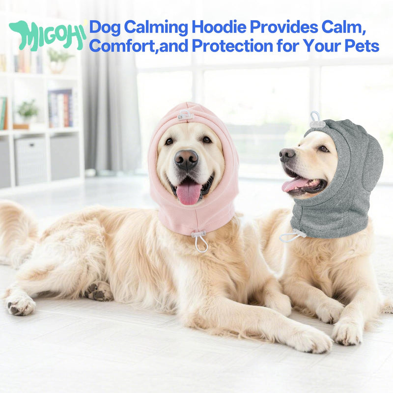 MIGOHI Medium Dog Anxiety Ear Hoodie Muffs - Breathable Dog Ear Protection with Soft Pad, Anxiety Relief for Dogs,Ear & Head Cover for Separation, Vet Visits, Grooming,L,Pink