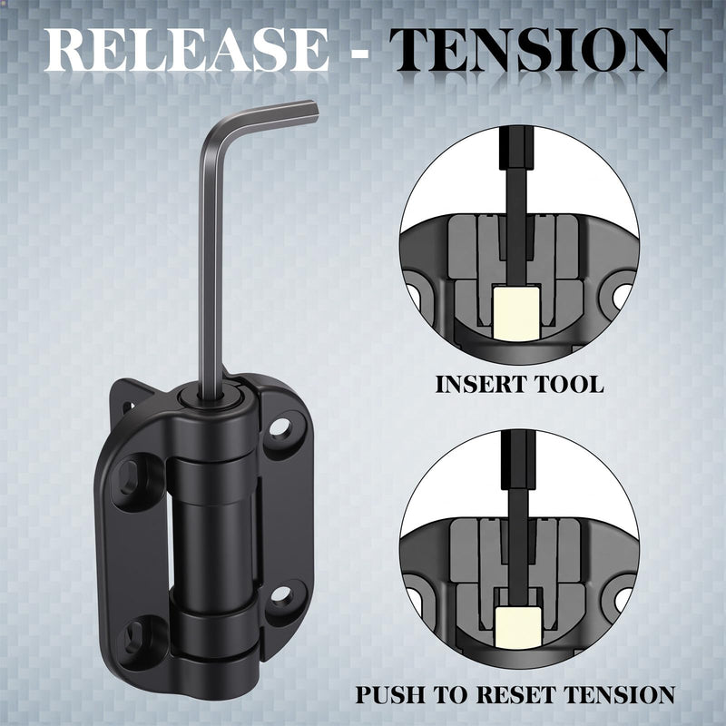 Pelopy 2 Pack Self Closing Gate Hinges 3.5 inch Self-Aligning Heavy Duty Spring Hinges Adjustable Tension Pool Safety for Any Square Post, Aluminum Gates Swing Close 90bs Black