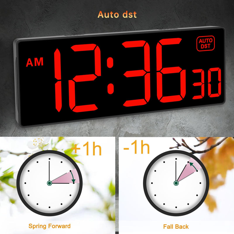 Soobest Digital Wall Clock with Seconds for Gym, Remote Countdown Timer Large LED Display 5 Dimmer Red