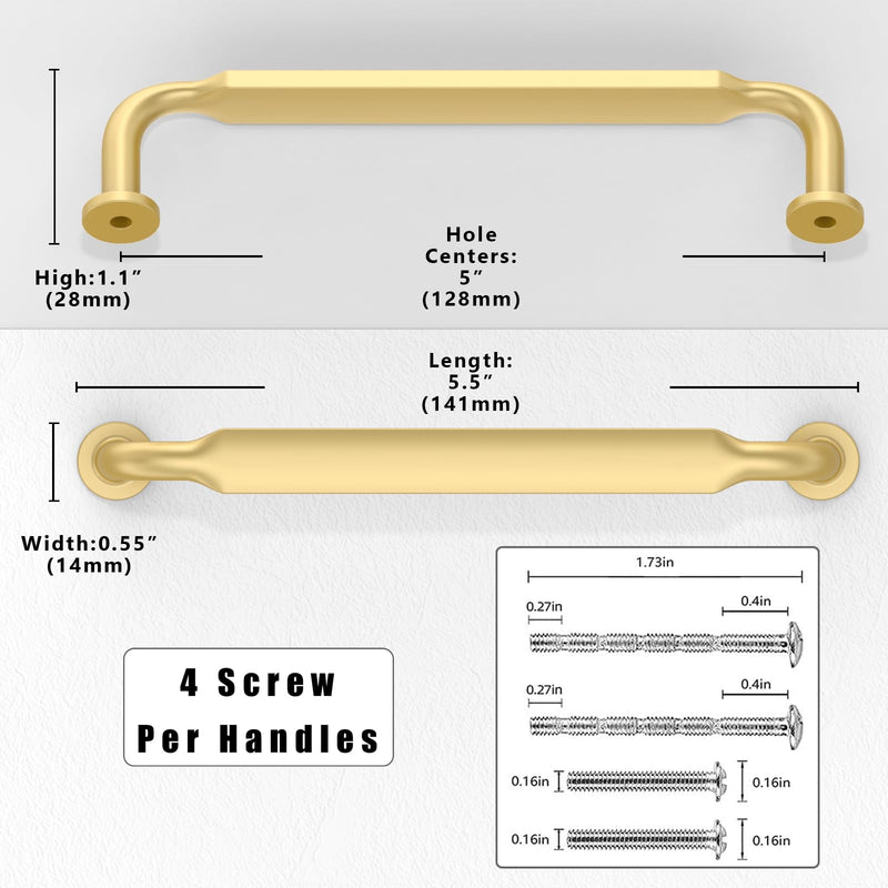 20 Pack Brushed Gold Cabinet Pulls 5 Inch(128mm) Kitchen Cabinet Handles Solid Zinc Alloy Cabinet Hardware Drawer Pulls 5" Hole Center 20