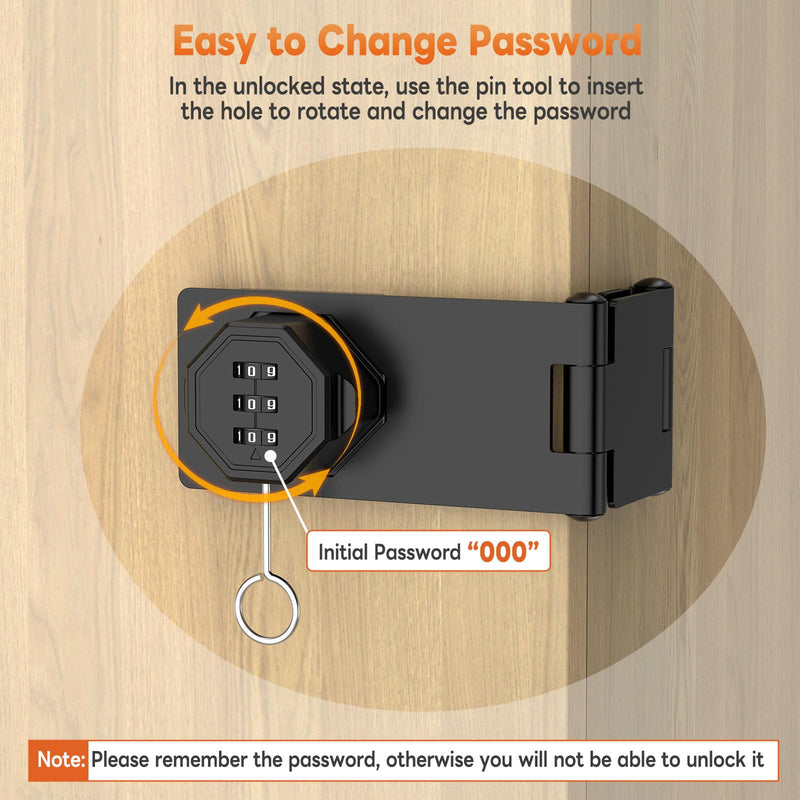 90 Degree 3-Digit Combination Cabinet Lock, Zinc Alloy Keyless Folding Hasp Lock Latch, Password Security Rotary Door Latch for Office File Cabinet, Drawer, Locker, Cupboard (2, Black) 2