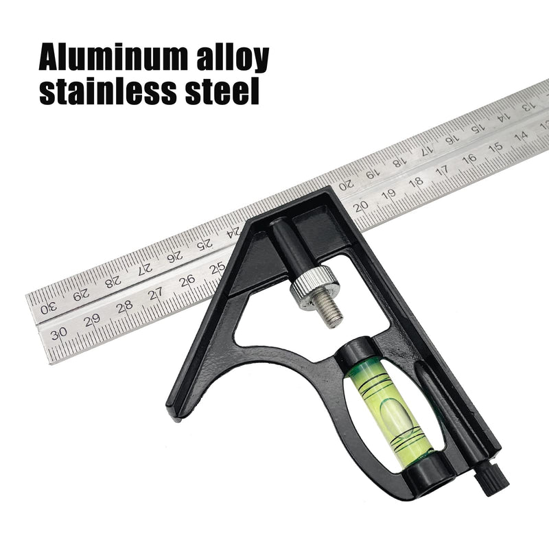 12" Combination Square, 45-90 Degree Marking, Carpentry Woodworking Measure Tools, Combination Square Set, Metal Ruler Framing Square T Ruler Framing Square, Metal Square