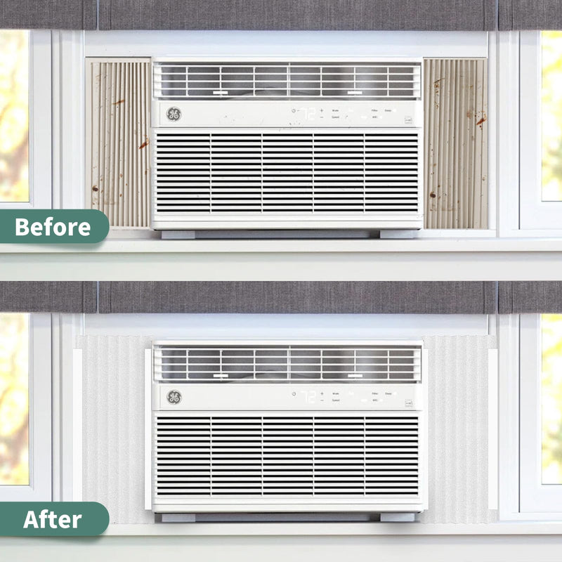 Window Air Conditioner,Side Insulated Foam Panel, Summer/Winter Heat and Draft Insulating,Two-Piece Panels Window Seal,with 4 Pressure Strips high density