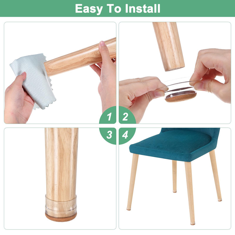 24-Pack Chair Leg Floor Protectors, 1.18-1.41 Inch Silicone Cups Round Felt Furniture Pads for Hardwood Floors/Laminates/Carpets, Chair Leg Covers Socks [Transparent Brown] Transparent Brown Fit 1.18-1.41"