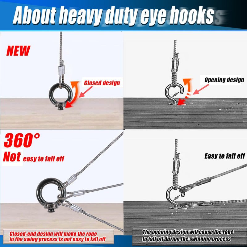 OHIYO 6.3 Inch Heavy Duty Eye Hooks M10 Self Tapping Eyelet Screw Load Capacity 850 LBS Heavy Duty Screw in Eye Hooks for Hammock Stand, Swing Chair, Yoga, Heavy Indoor & Outdoor Uses (Black) Black