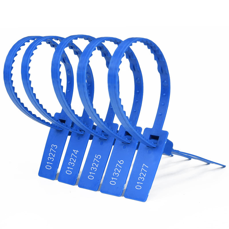 Heavy Duty Plastic Security Seals Self Locking Tamper Evident Shipping Seals Numbered Security Tags Pull Tight Securing Straps Truck Trailer Seals Length 337 mm 13.2" (Blue 100 PCS) Blue