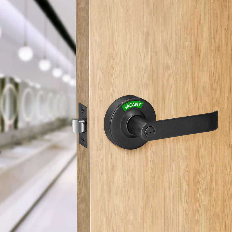 Bathroom Indicator Privacy Door Lock, Vacant Occupied Bathroom Lock, Large Vacant or in-Use Door Handle for All Women Men Restrooms, Ansi Grade 2 Commercial Grade, Black Matte Black