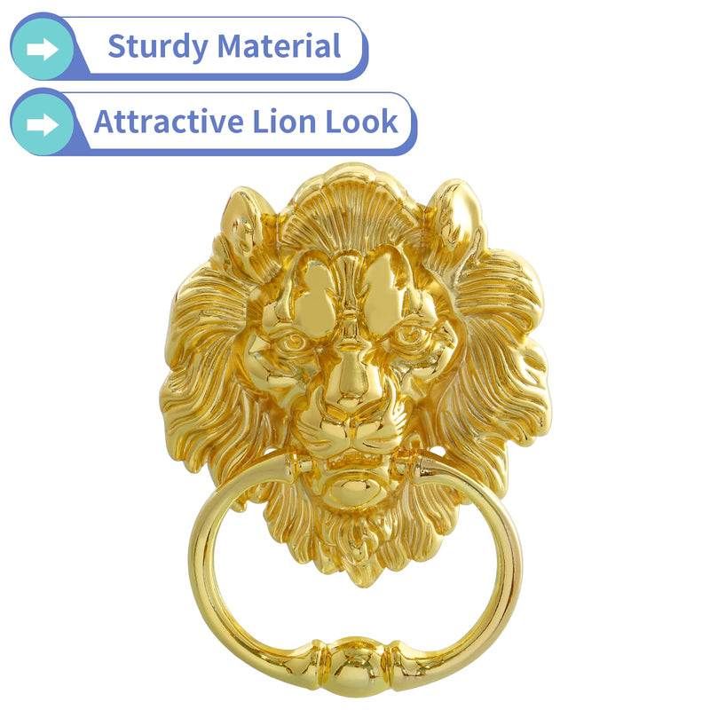 MOLIGOU Lion Head Door Knocker, 6 Inch Decorative Front Door Knocker, Antique Lion Door Ring Pull Handle (Gold) Gold