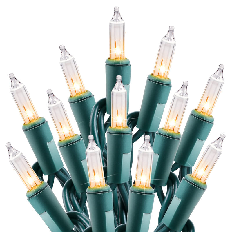 Clear Christmas String Lights 100 Count 25 Feet Incandescent Bulb Mini Lights for Indoor Xmas Tree Garland Birthday Wedding Party Festival Decoration, Green Wire Clear Warm White