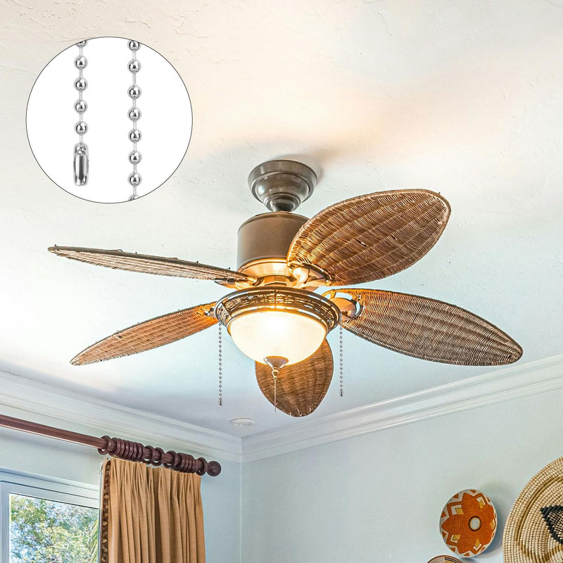 120 Inches Ceiling Fan Pull Chain, Metal Light Pull Chain Extension with 20 Connectors 3mm Bead Ball Chain Pulls Light Fixture Pull Chain DIY Crafts (Silver) Silver