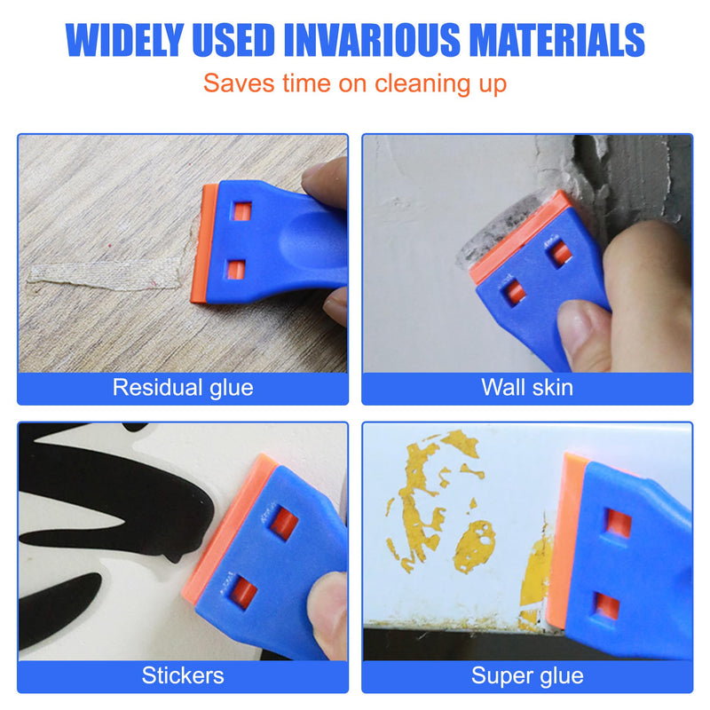 2 Pcs Plastic Razor Blade Scraper and 12 Pcs Blades, Remove Label Decal Tool,Forwithout Scratches Plastic Razor Blade Scraper, Adhesive Remover for Kitchen Appliances,Stickers and Paints on Window 2+12PCS