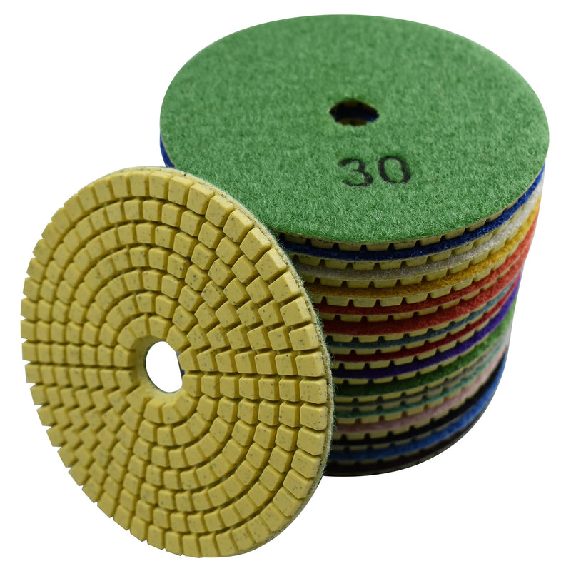 Diamond Polishing Pads Wet Use 4 Inch for Grinding Stone Marble Granite Counter Tile 10 Pieces Set Mixed Grit 30-6000 10 Pack Mixed #30-6000