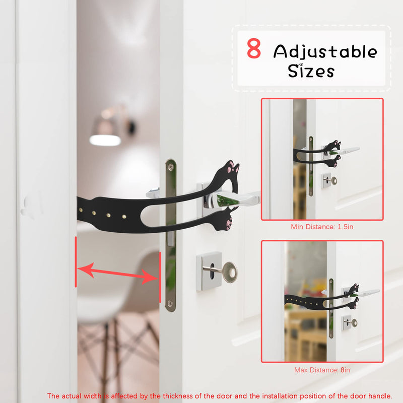 Cat Door Latch Holder,【8 Adjustable Sizes】 Stronger Flex Cat Door Stopper, Keep Door Open 1.5" to 8", Let's Cats in and Keeps Dogs Out of Litter & Food, No Tool Required & No Wall Damage 2*black
