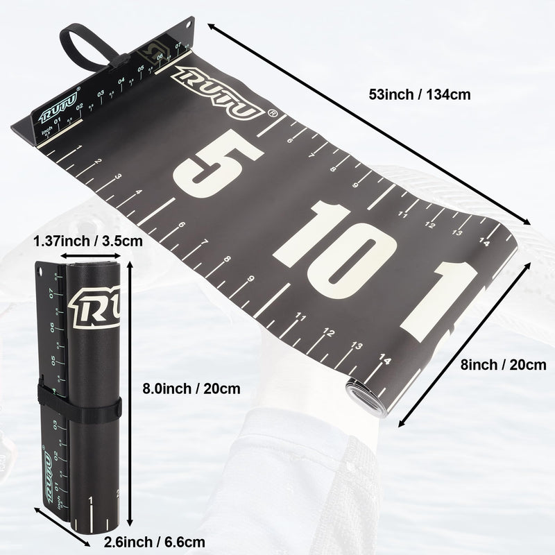RUTU 53" Fish Ruler Glow in The Dark, Waterproof Fish Measuring Board, Foldable Fish Measuring Tape for Boats, Kayaks, Rafts and Outdoor Fishing, 53x8 inch, Glow-in-the-Dark Night Use 53X8in Glow