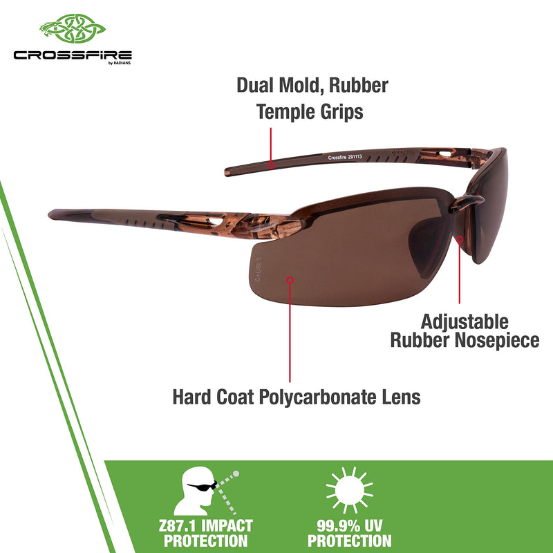Crossfire ES5 Premium Safety Eyewear, Ultralight Frame and Adjustable Nosepiece Polarized Brown Lens One Size Safety Glasses