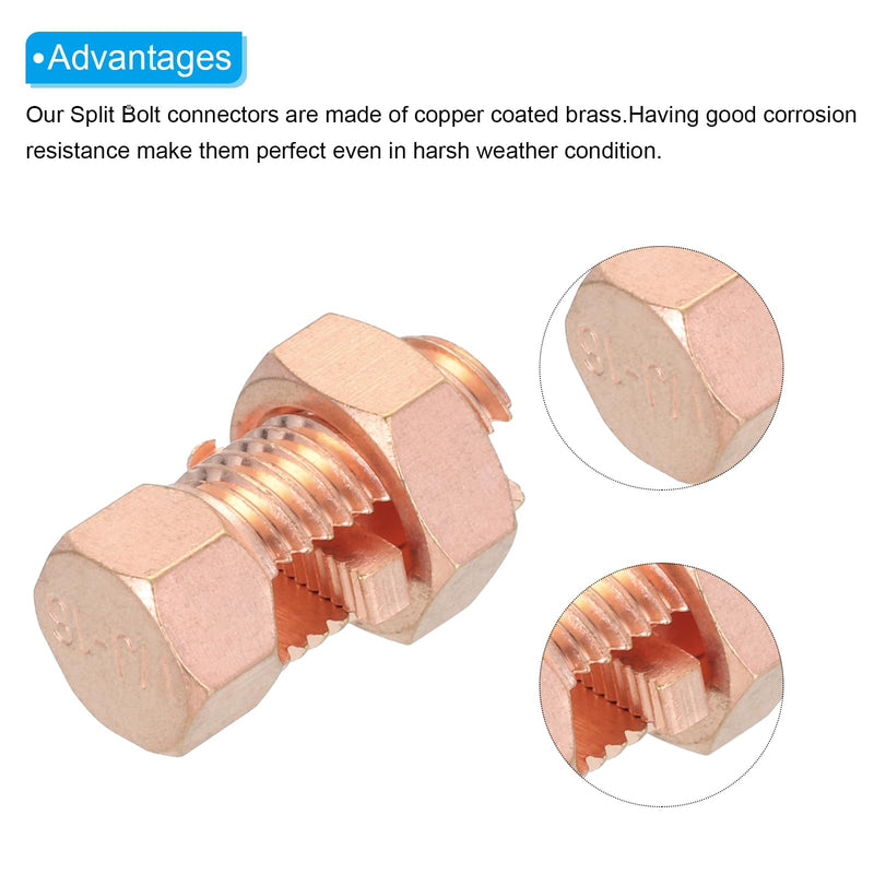 MECCANIXITY Split Bolt Connector Brass Copper 27mm Grounding Clamps with 16mm Matching Hex Nut for Completing Ground Bonding to Bare Wires Pack of 3