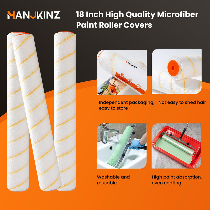 18 Inch Microfiber Paint Roller Covers, 6 Pack, 3/8" Nap 18 Inch,6 Pack