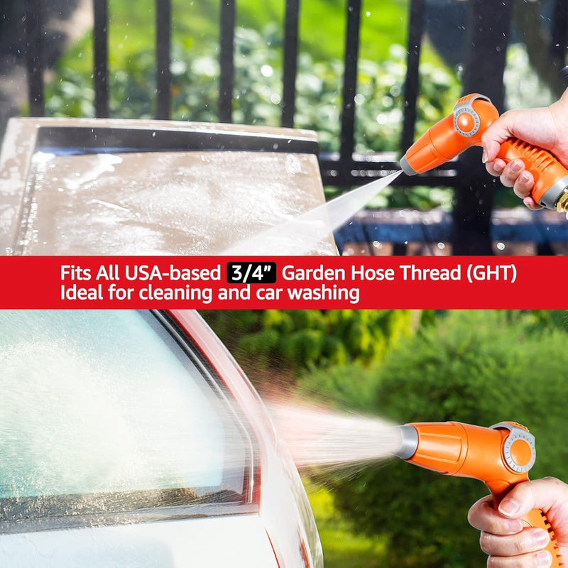 YAMATIC Garden Hose Nozzle with High Pressure Jet, Water Spray Nozzle with Thumb Control On Off Valve for Watering Garden, Washing Cars, and Showering Pets - ABS Comfortable Anti-slip Grip, 2PCS 2 Thumb Control-4 Spray Patterns