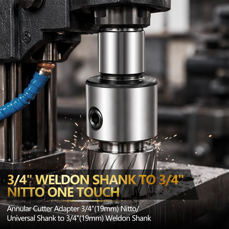 Industrial Tools 3/4" Weldon Shank to 3/4" One Touch Shank Adapter, Quick Change Annular Cutter Adapter, for Magnetic Drill Milling Machine, Heavy Duty Steel, Precision Fit with Pilot Bore
