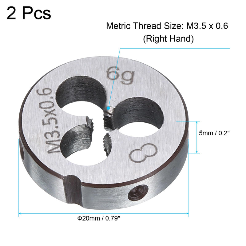 uxcell 2pcs Round Threading Die M3.5 x 0.6 Metric Thread Right Hand Screw Cutting Fixed Dies, Alloy Tool Steel Tapping Repair Tool