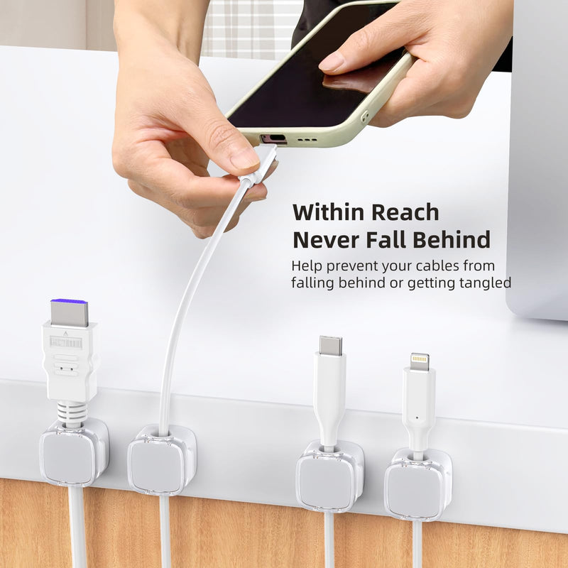 Cord Organizer Holder, 6 Pack Magnetic Cable Clips Under Desk Cable Management, Strong Adhesive Cord Holder for Nightstand Kitchen Appliances Car Wall Office Phone Wire Keeper, Clear White Crystal White - NewNest Australia