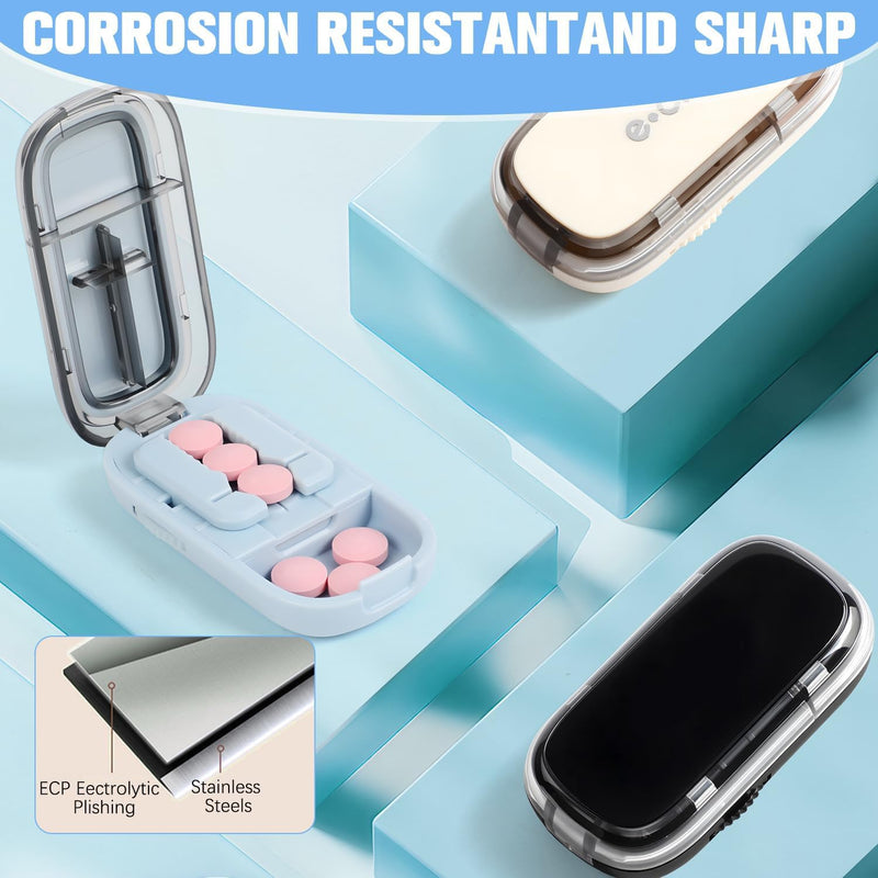 Pill Cutter Splitter for Small and Tiny Pills, Larger Pills, Adjustable 1/2 1/4 Splitter with Improved Sharp Blade, Accurate Centering Alignment Device (Blue) Blue