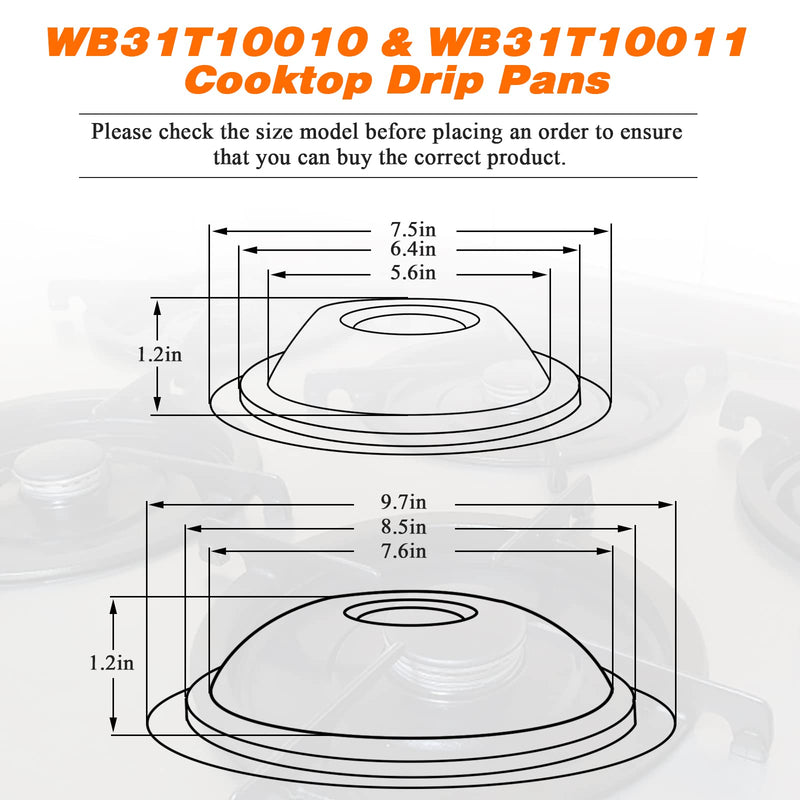 WB31T10010 WB31T10011 Chrome Range Drip Pans by Blutoget- Electric Stove Drip Pans Fit for GE Hotpoint Ken-more Electric Range with Locking Slot-Includes 2 6-Inch&2 8-Inch -4 Pack(Chrome Plated Steel)
