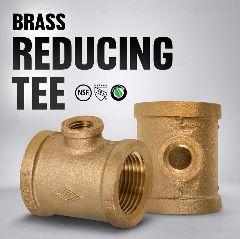 Supply Giant CSSU2006 2 in. x 1-1/2 in Reducing Tee Two Size with Female Threaded Connections Ends, Brass Construction, Higher Corrosion Resistance Economical & Easy to Install, 10