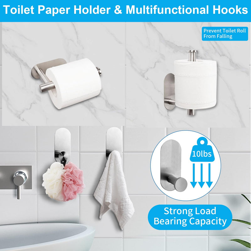 5 Pieces Bathroom Hardware Set,Towel Bar Set Stainless Steel Wall Mounted,Includes 16In Hand Towel Bar, Towel Ring, Robe Towel Hooks,Toilet Paper Holder, Bathroom Towel Rack Set Silvery 5