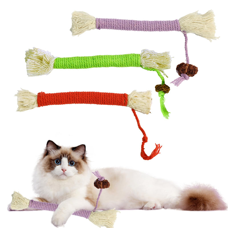 Cat Chew Toy 3PCS Sisal Rope Cat Chew Toys Kitten Teething Toys for Indoor Cats Kitten Chew Toys Teething Bite Resistant Rope Toy Chew for Cats Interactive Play