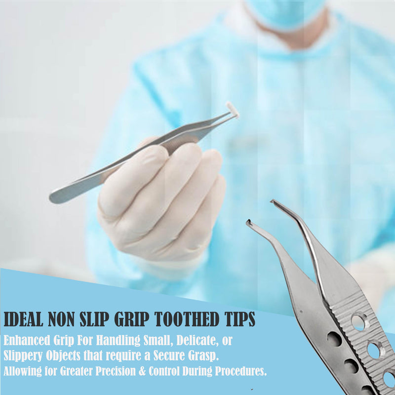 Premium Quality Adson Tissue 1x2teeth Forceps 4.75", Curved, Fenestrated Grip, Stainless Steel