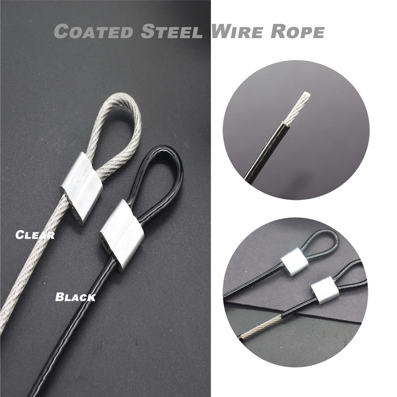 20 pcs 6 inch (15cm) 3mm Thickness Stainless Steel Wire Cable with Loops Vinyl Cover Coated Short Rope Lanyard Lock Safety Tether Chains, Black 6in/15cm-20Pcs
