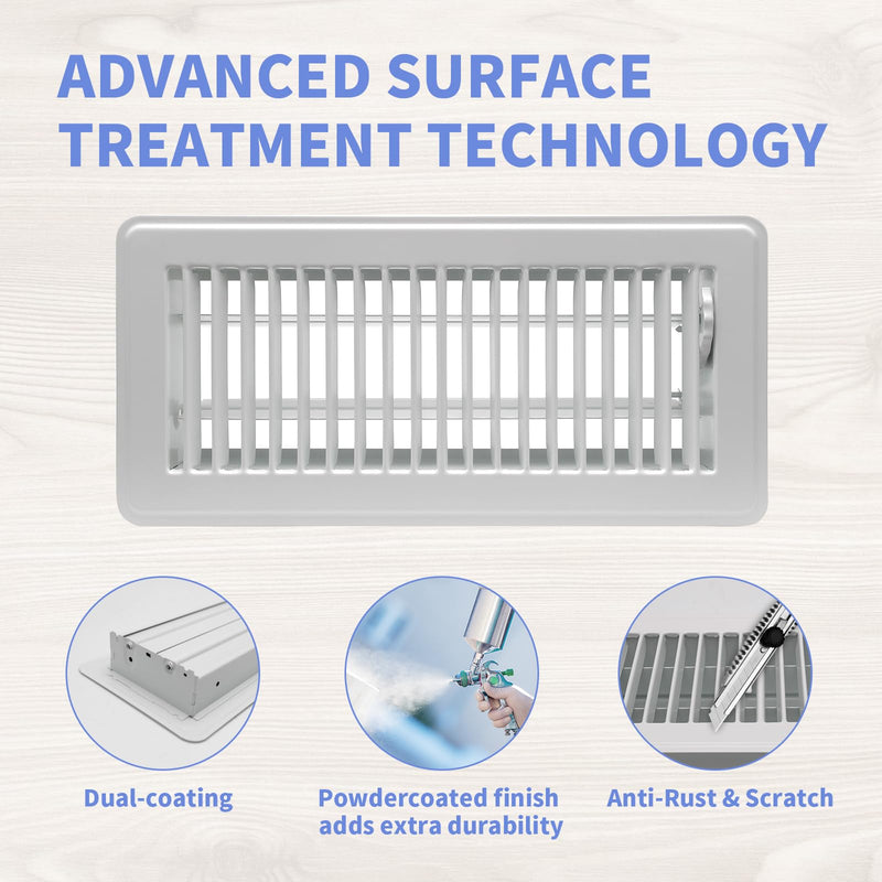 4" x 10" Floor Register - Heavy Duty Steel Walkable Floor Vents - Easy Adjust Air Supply Lever - Vent Covers for Home (White) 4x10 Inches White
