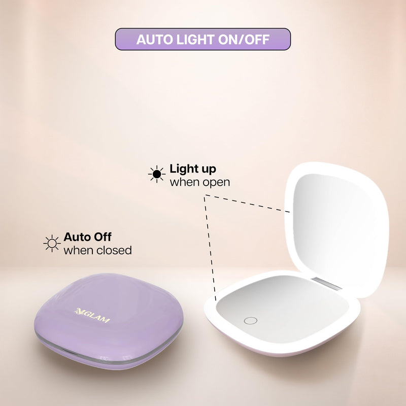 Lighted Makeup Mirror for Women, Portable, LED Light, USB Charging, auto on/Off, 1x/10x Magnification and 3 Light Color Settings, dimmable (Lavender) Lavender