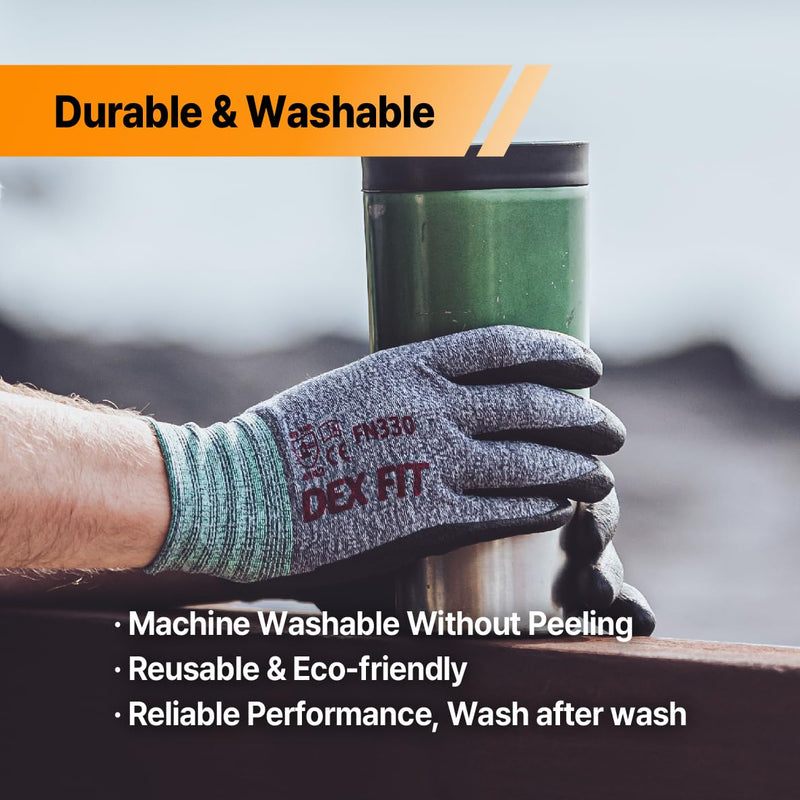 DEX FIT Nitrile Work Gloves FN330, 12 Pairs, 3D-Comfort Stretchy Fit, Firm Grip, Thin & Lightweight, Touch-Screen Compatible, Durable, Breathable & Cool, Machine Washable; Black Grey M (8) Medium(12 Pairs) Blackgrey