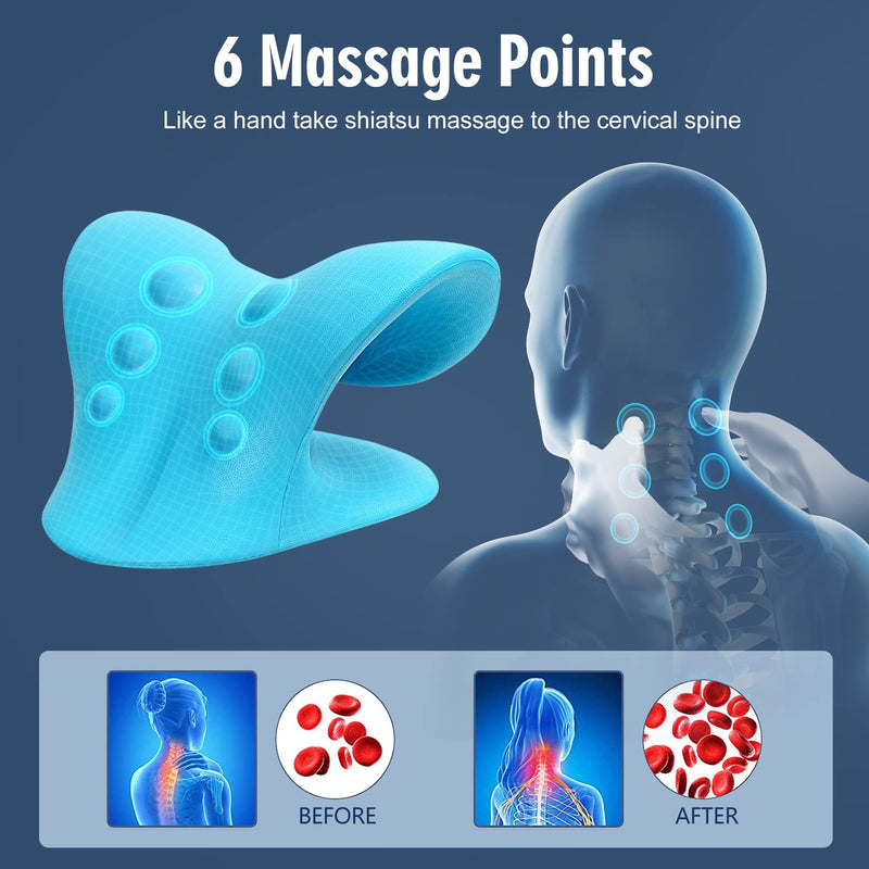 Neck Stretcher for Pain Relief, Neck and Shoulder Relaxer Cervical Traction Device Pillow for Muscle Relax and TMJ Pain Relief (Blue) Blue