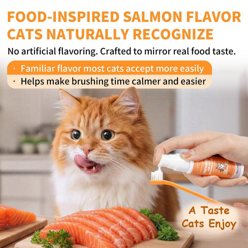 Cat Dental Kit with Salmon Flavor Toothpaste 1.06 oz | Enzymatic Cat Toothpaste, Includes Toothbrush & Finger Brush | Gentle Plaque & Breath Care 0.35 Fl Oz (Pack of 3)