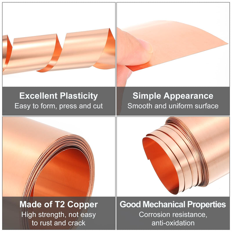 uxcell T2 Copper Sheet Roll, 0.05mm 29Ga Thick, 3050mm x 305mm/10Ft x 12in, Copper Strip for Craft, Electrical, House Repair 3050mm x 305mm x 0.05mm