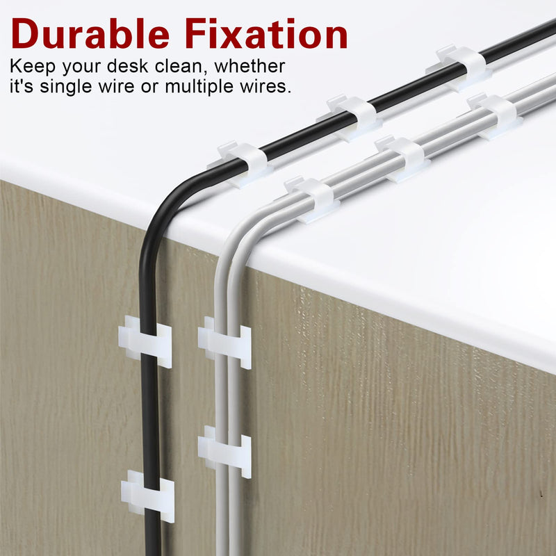 XHF 5/8” Adhesive Cord Clips White 60pcs, Cable Management Staples for Under Desk, Car, Wall, TV, PC, Ethernet 5/8"-60PCS