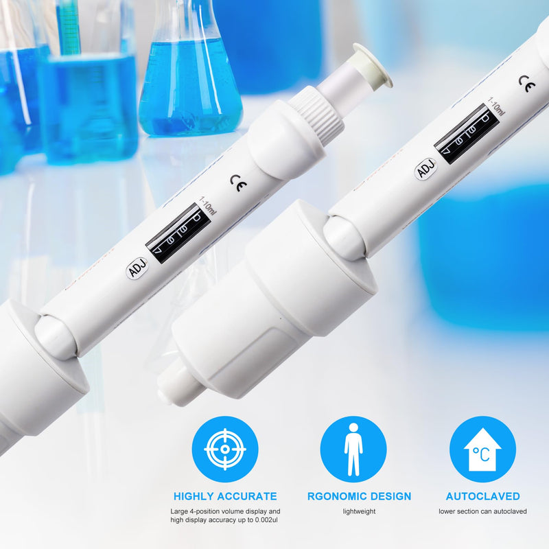 1-10 mL High-Accurate Micropipette, 10 mL Adjustable Single Channel Pipette | Adjustable Volume Manual Liquid Pipettor for Scientific School 1-10ml (increment: 10μl)
