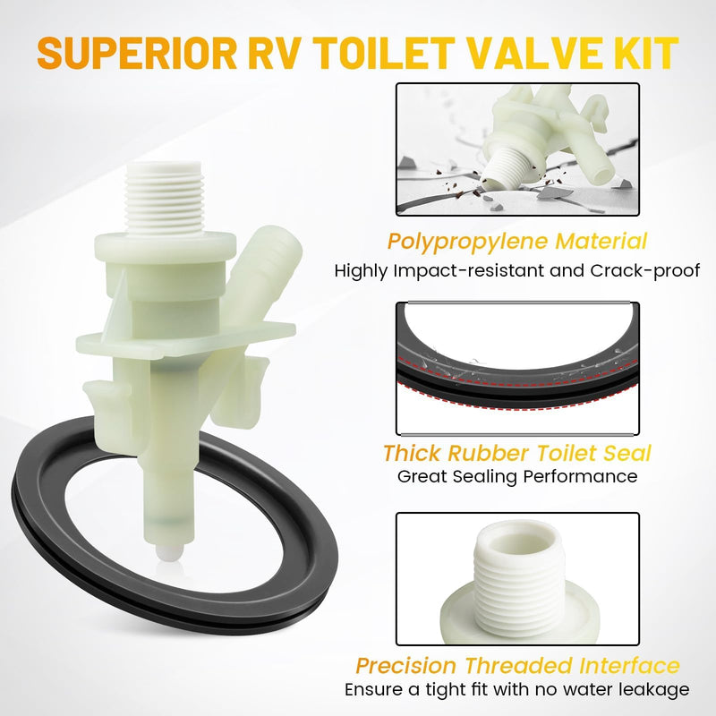 Oyviny Upgraded RV Toilet Water Valve Kit Fit for Dometic 300, 310, 320 Series Toilets, Freeze Resistance & Leakage Resistance, 385311641 Camper Toilet Valve Replacement with 385311658 Flush Ball Seal